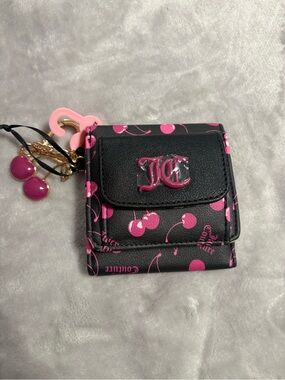Juicy Couture Black & Pink Cherry Fold Wallet with Charm